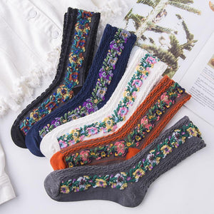 🧦🌸Vintage Socken mit Blumenstickerei (5 Paar)