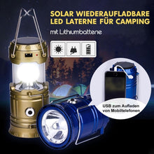 Laden Sie das Bild in den Galerie-Viewer, Solar wiederaufladbare LED Laterne für Camping, mit Lithiumbatterie